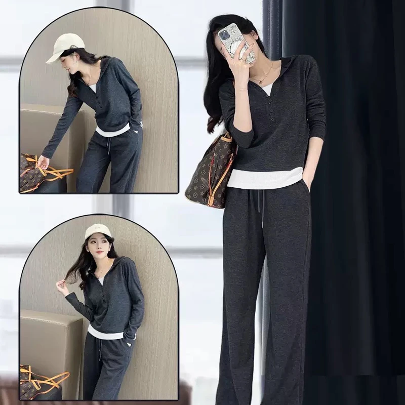 连帽糯米套装秋新款运动女休闲百搭宽松时尚套装长袖两件套 cyj