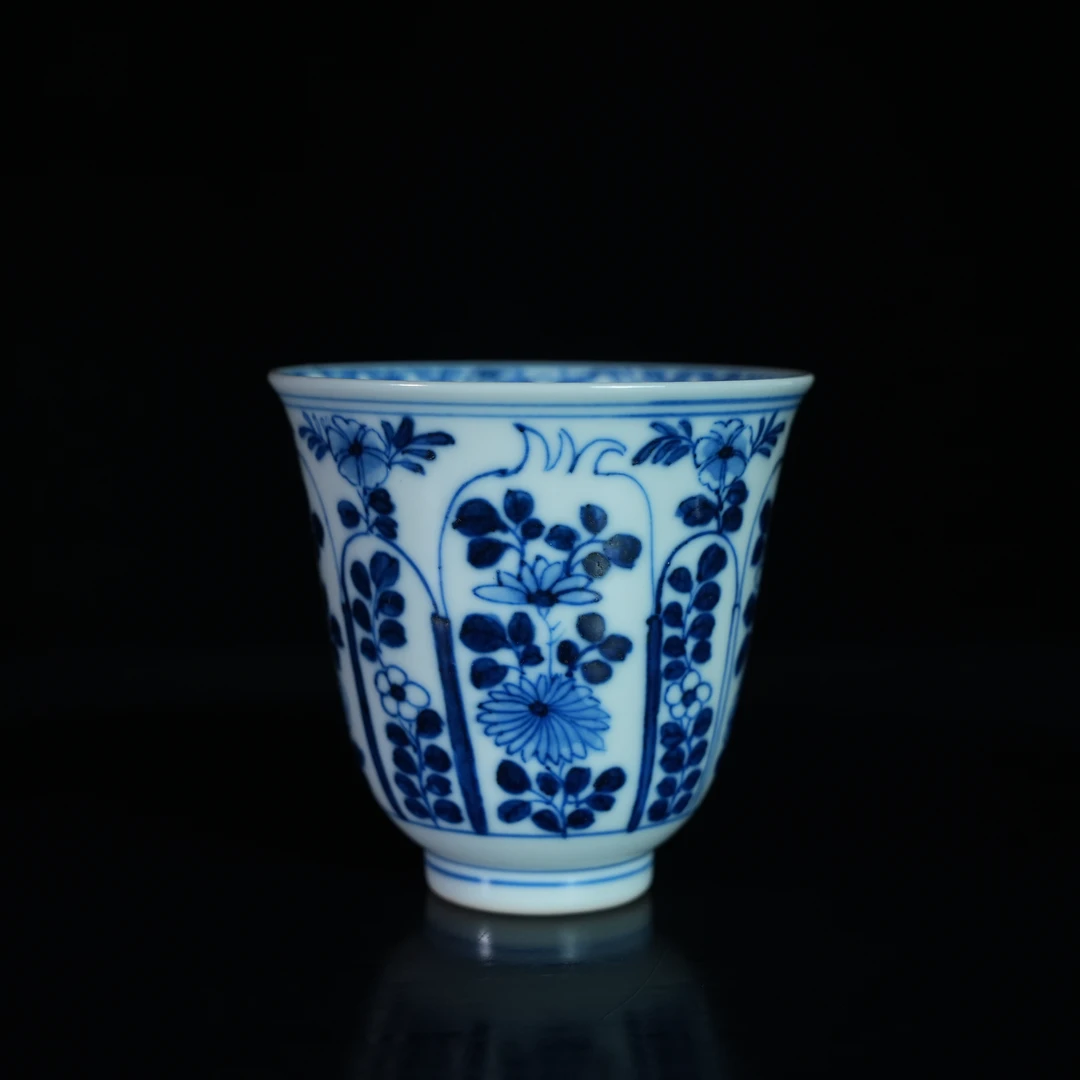 LXZ241117008【十竹斋】清康熙折枝花卉青花铃铛杯