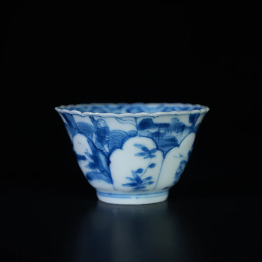 LRX240910009【十竹斋】清康熙木兰秋狝狩猎图青花杯