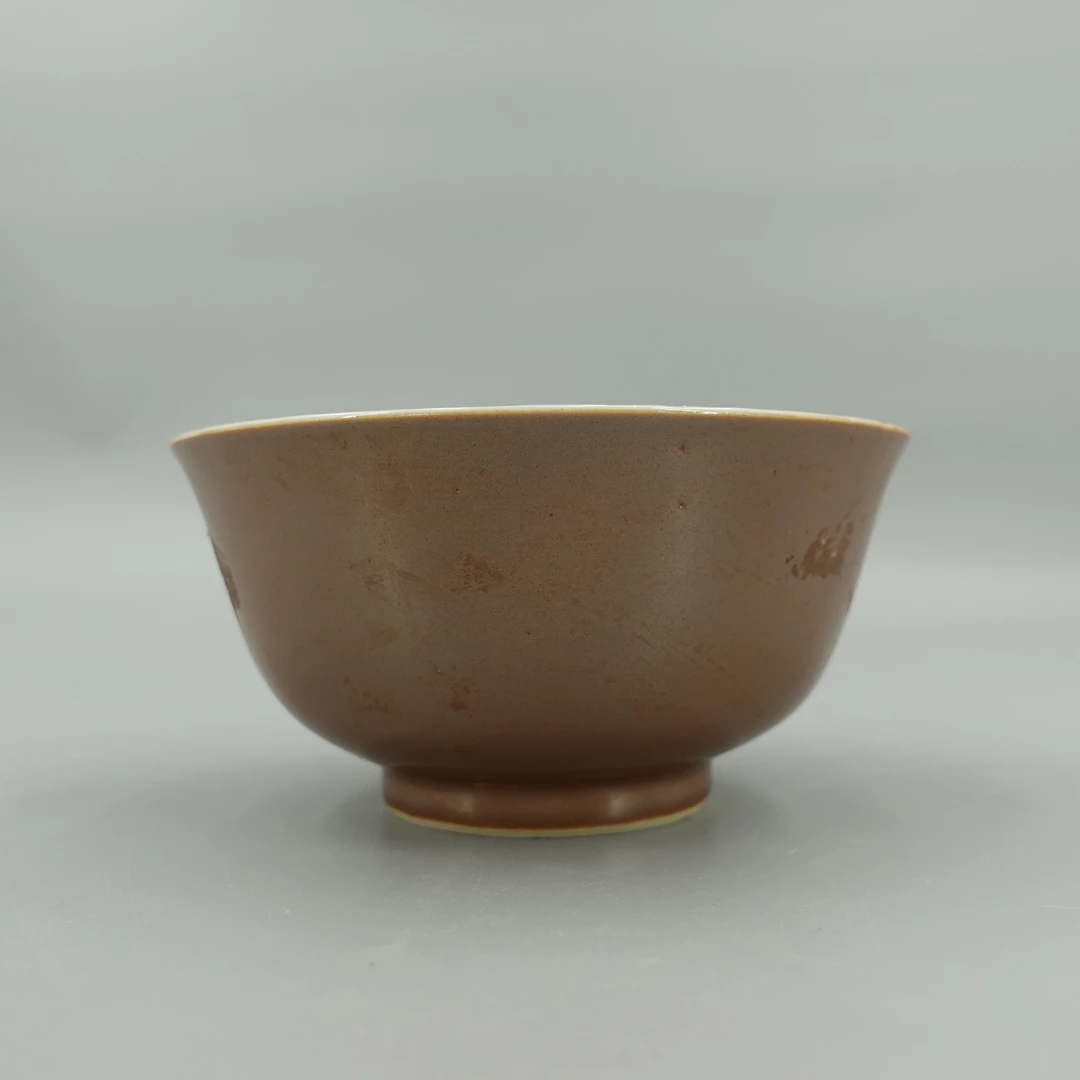 LWML231114028【十竹斋】清代紫金釉青花鱼纹杯