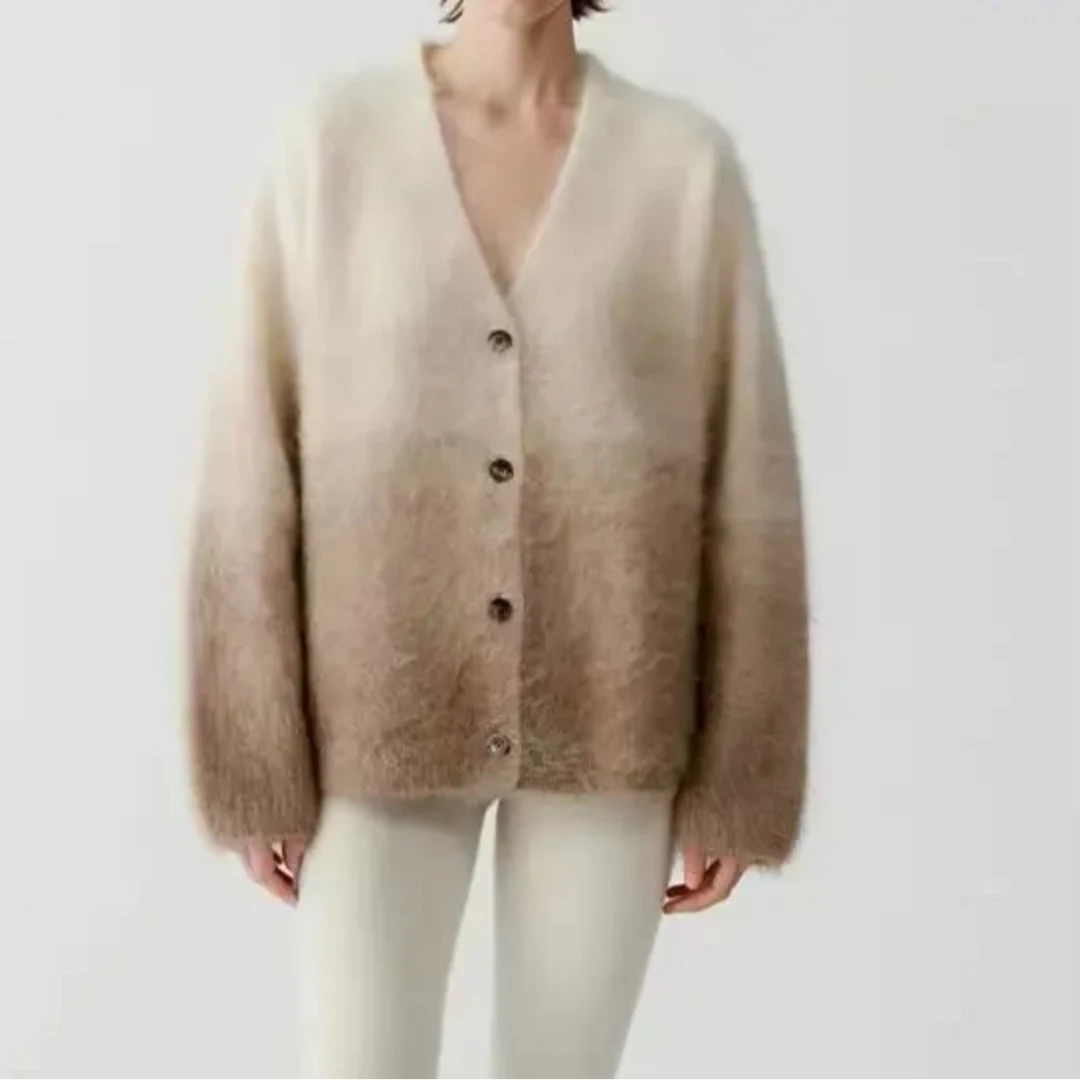 【拉绒】纯山羊绒渐变开衫ZYM-001