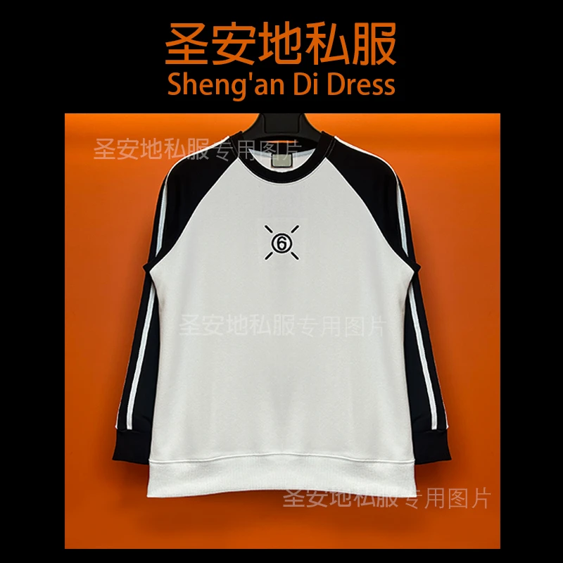 高定轻奢2024年秋冬轻奢数字刺绣长袖T恤男装落肩圆领宽松上衣款