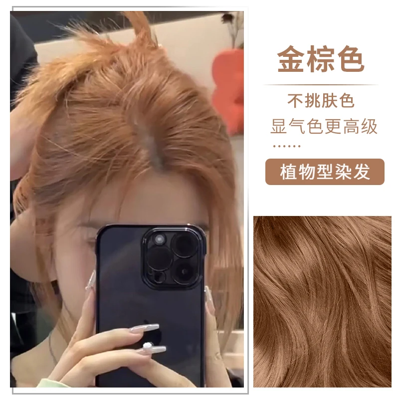 金棕色染头发剂膏自己在家染2024流行色显白泡泡沫植物天然纯品牌