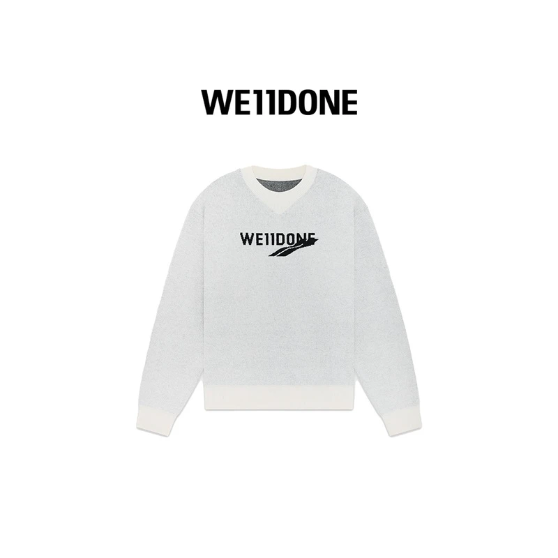 WE11DONE男女印花LOGO宽松纯色圆领针织毛衣23-613