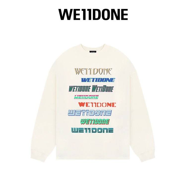 WE11DONE男女多巴胺八排彩色弹幕字母LOGO宽松圆领长袖T恤22-848