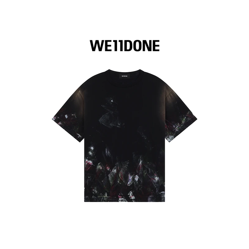 WE11DONE男女宽松休闲同款时尚黑色彩绘短袖圆领T恤24-776