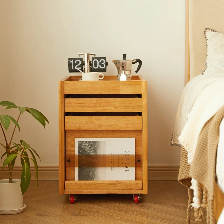 实木移动边几小推车角几收纳储物柜家用置物架客厅沙发小边柜