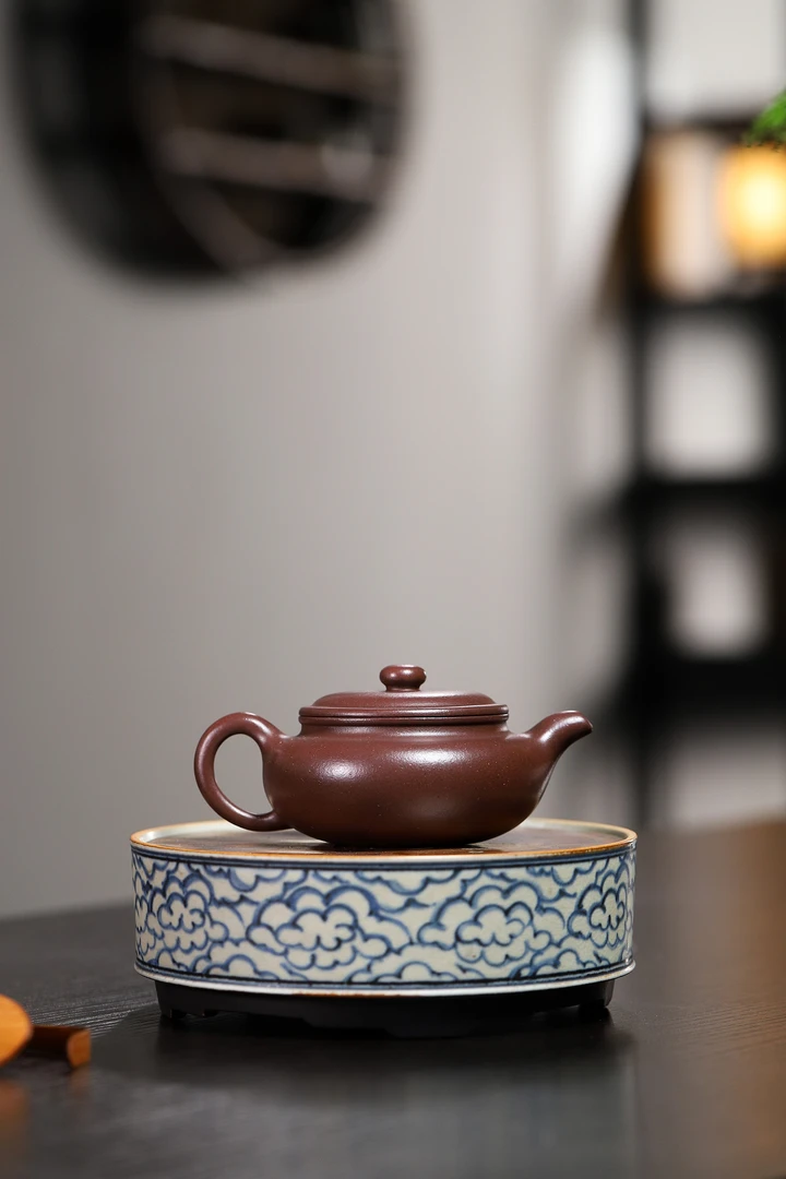 宜兴紫砂壶古扁腹壶200CC紫泥茶壶 老紫泥 (精品)