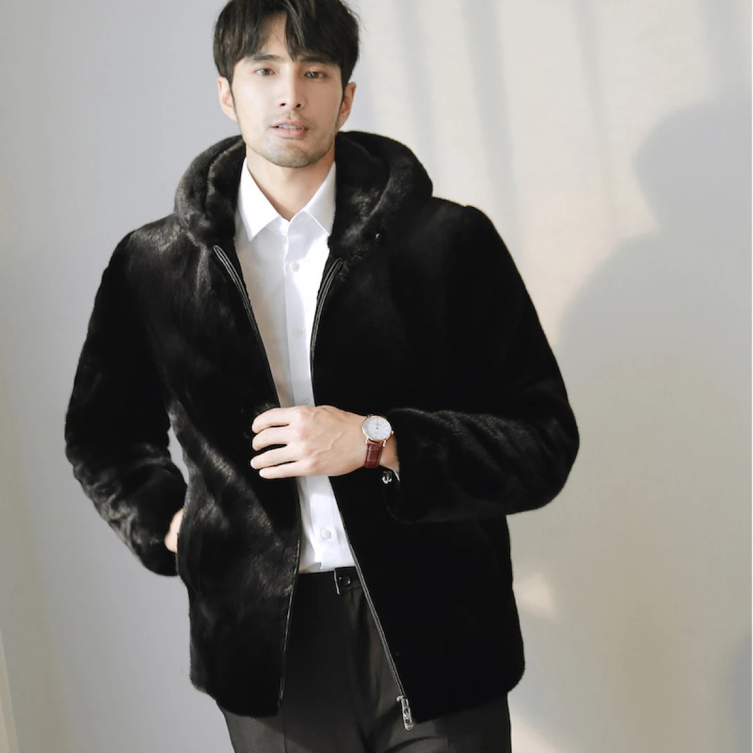 北美宝嘉美毛呢大衣男外套男士休闲戴帽宝嘉美连帽黑色