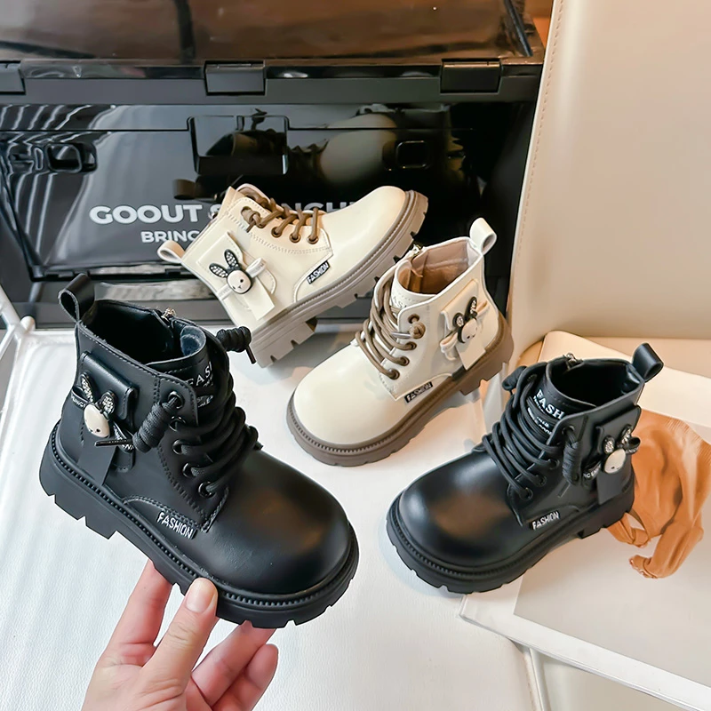 女童马丁靴秋季2024新款时尚英伦风靴子儿童高帮皮靴软底女孩短靴