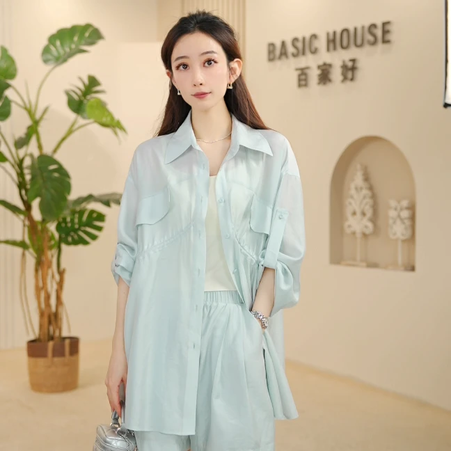 Basic House/百家好夏季防晒薄款宽松气质防晒服短裤两件套126