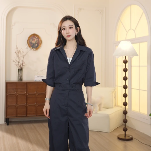 Basic House/百家好2025新款设计师高定休闲百搭气质工装连体裤