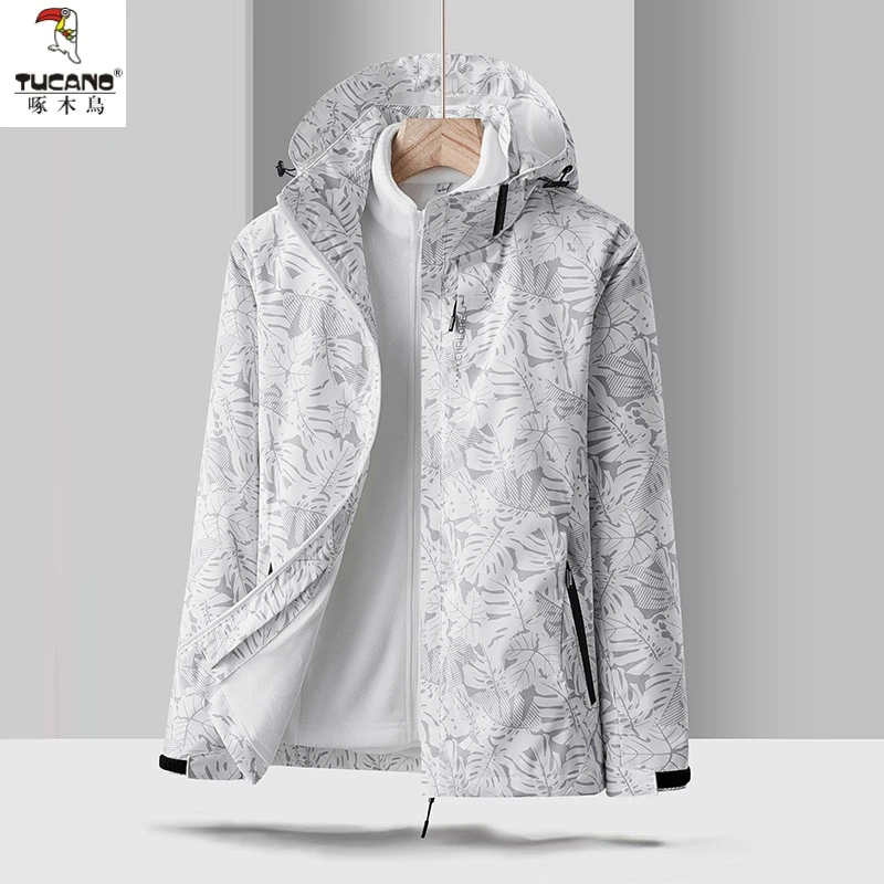 啄木鳥秋冬季防风防水三合一可拆卸内胆迷彩户外运动情侣款冲锋衣