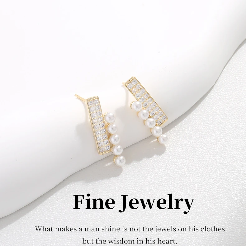 非金属仿水晶耳饰 精致百搭轻奢耳饰925纯银镶锆石珍珠饰品耳环