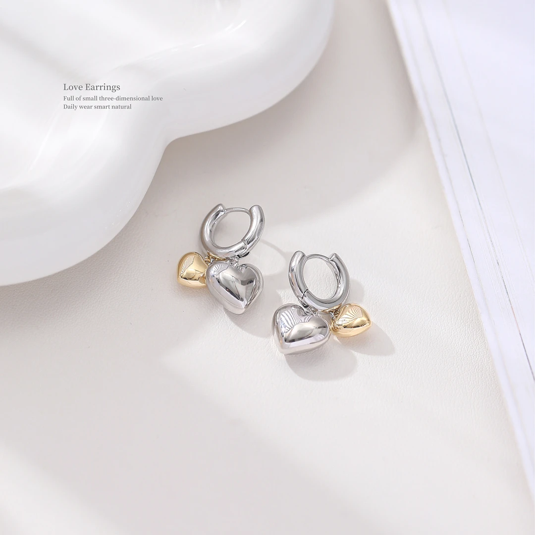 铜合金耳饰 金属耳钉时尚OL耳扣爱心耳坠冷淡耳饰轻奢高级感精致