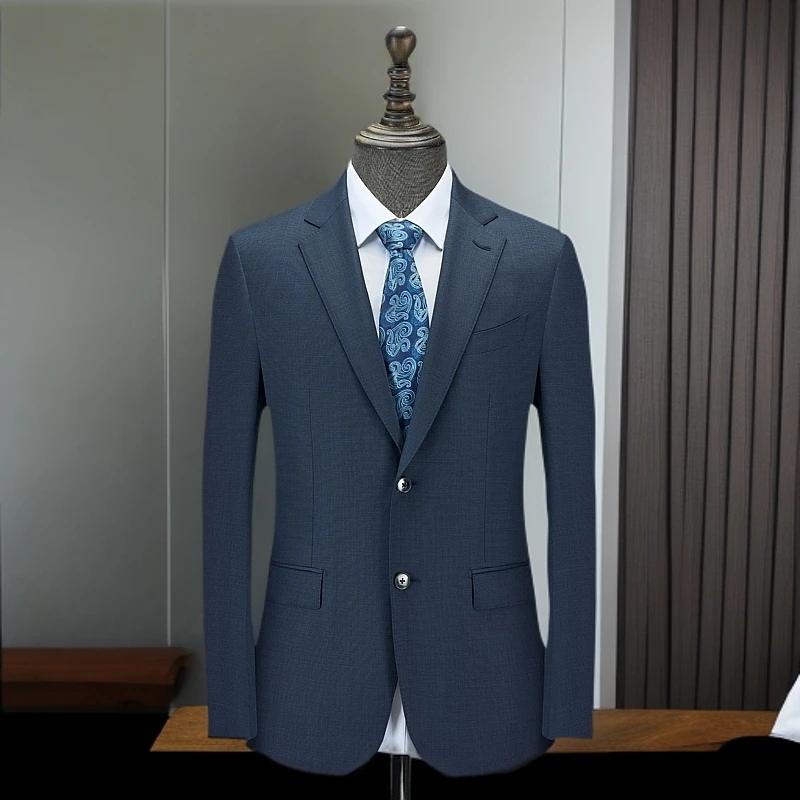 【半麻衬套装】男士羊毛西服藏青色奢品西装正装礼服修身商务