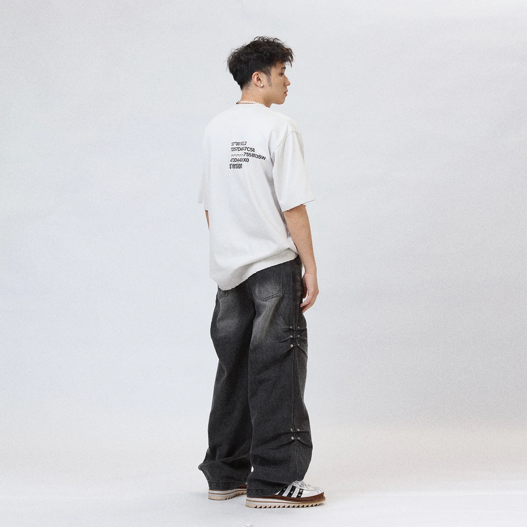 <0868-零捌陆捌>夏季新解构拼接设计款DinrtyFit磨破做旧重洗T恤