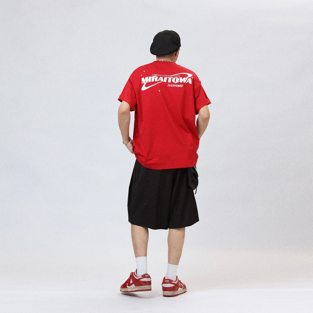 <0868-零捌陆捌>“期待未来”龟裂透明印花260g索罗娜32支T恤中性