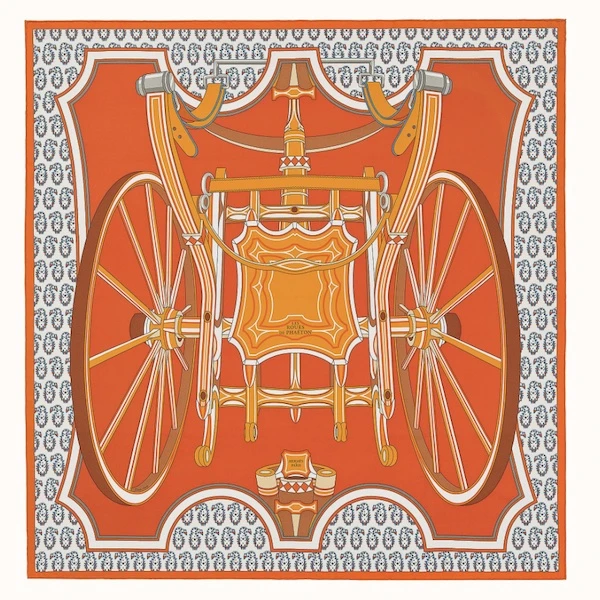 【预售 专柜7500】Hermes女士橘色时尚印花围巾 Carre twill OB