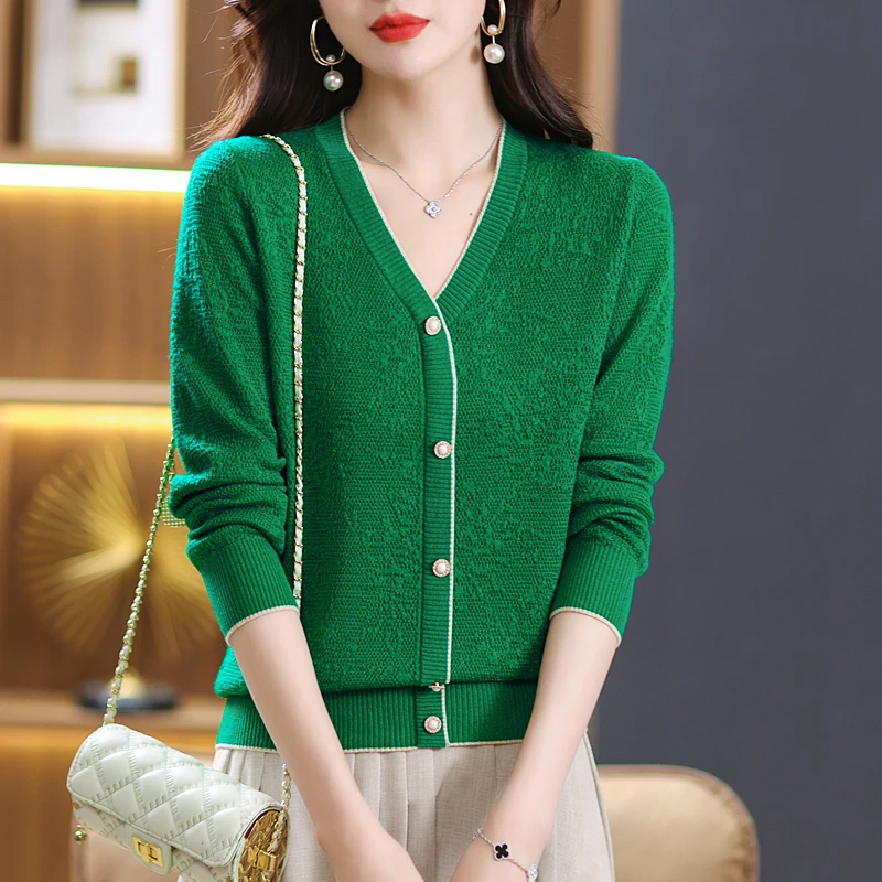 洋气春秋薄款长袖假开衫毛衣女百搭显瘦宽松妈妈装针织衫