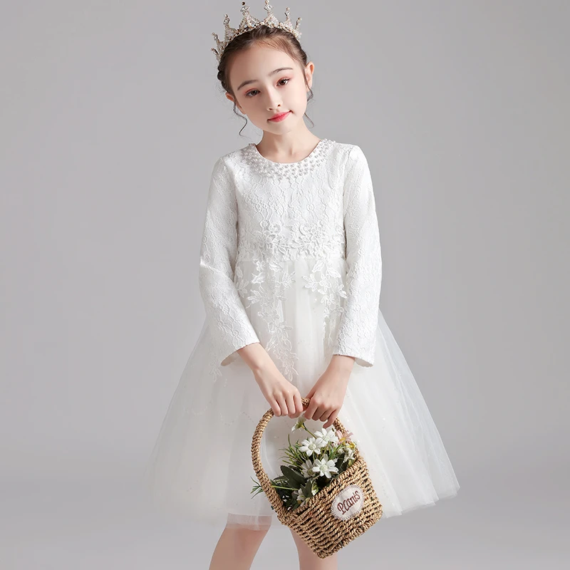 女童公主裙2024春秋新款连衣裙礼服裙小女孩生日蓬蓬纱裙花童婚礼