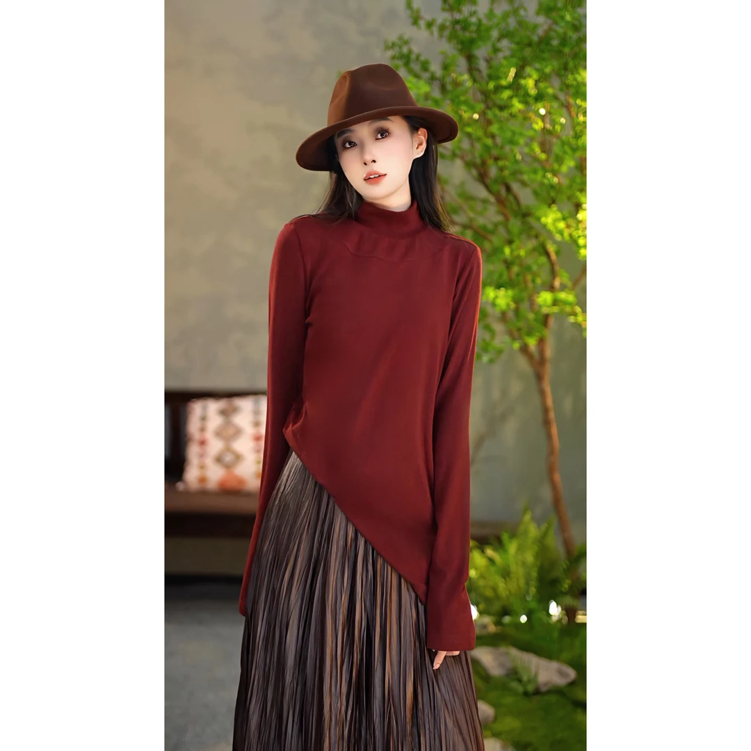 【陶子】打底衫不规则设计时尚百搭款半高领打底衫302015