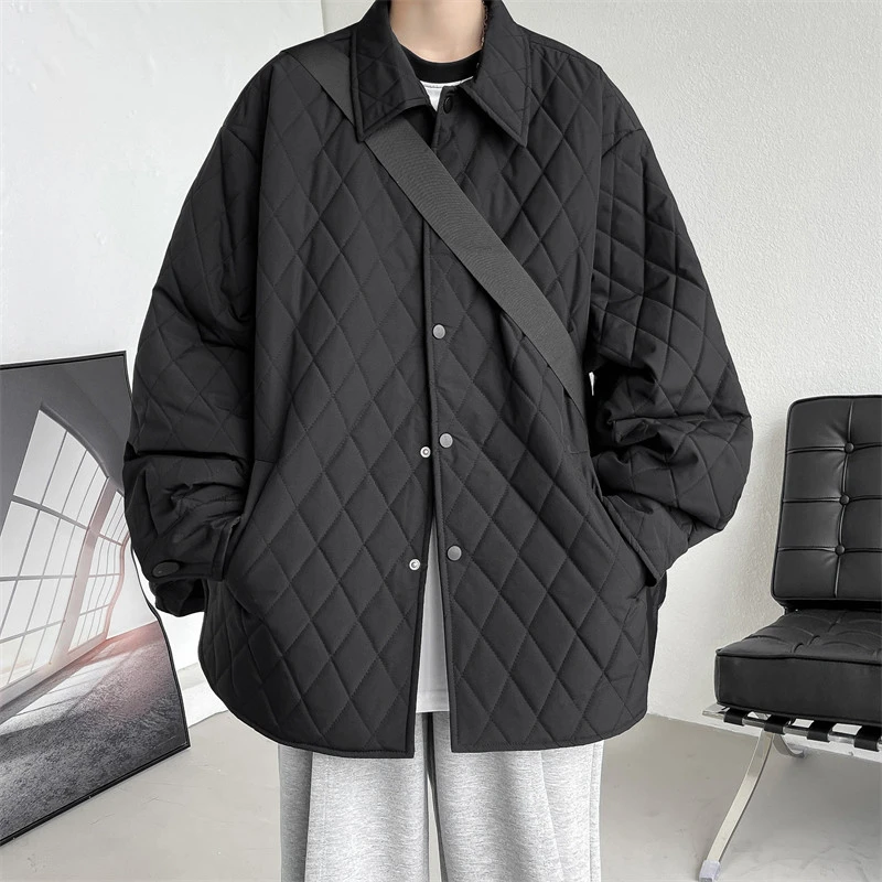 宽松棉衣男装秋冬时尚潮流轻薄棉服大码休闲外套男女纯色翻领上衣