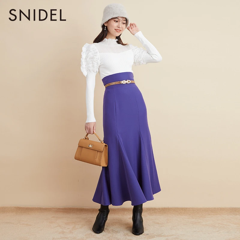 SNIDEL新品淑女纯色提花高腰鱼尾半身裙尤莱特SWFS225109