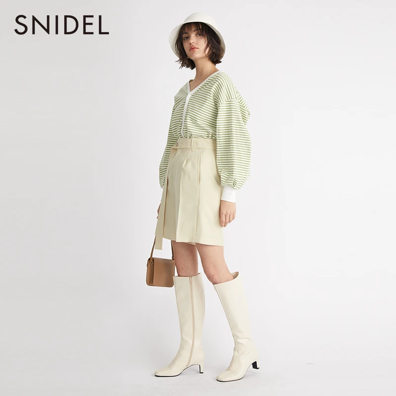 SNIDEL春夏新品甜酷百搭纯色腰带时尚宽松百慕大休闲裤SWFP221162