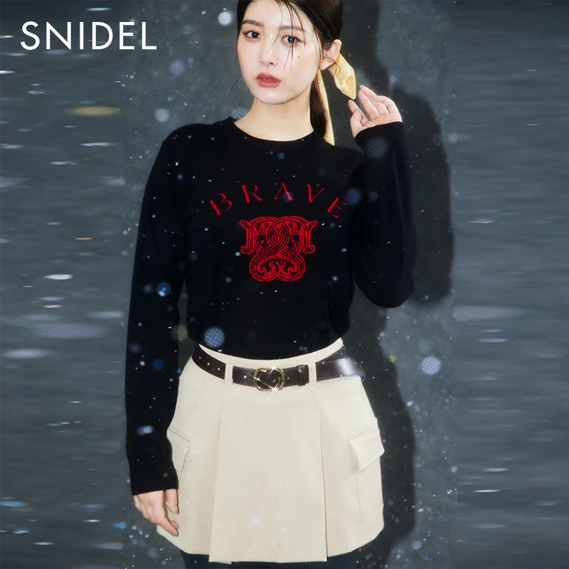 SNIDEL新品休闲百搭高腰口袋压褶腰带短裙裤SWFP235155