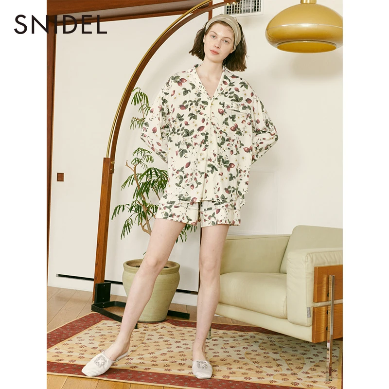 SNIDELHOME宽松春夏复古草莓印花衬衫睡衣家居服尤莱特SHCT211058
