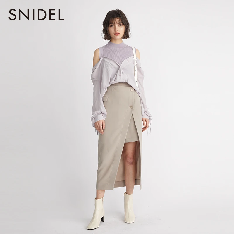 SNIDEL款品质女装纽扣不对称显瘦开叉裙裤尤莱特SWFP221172