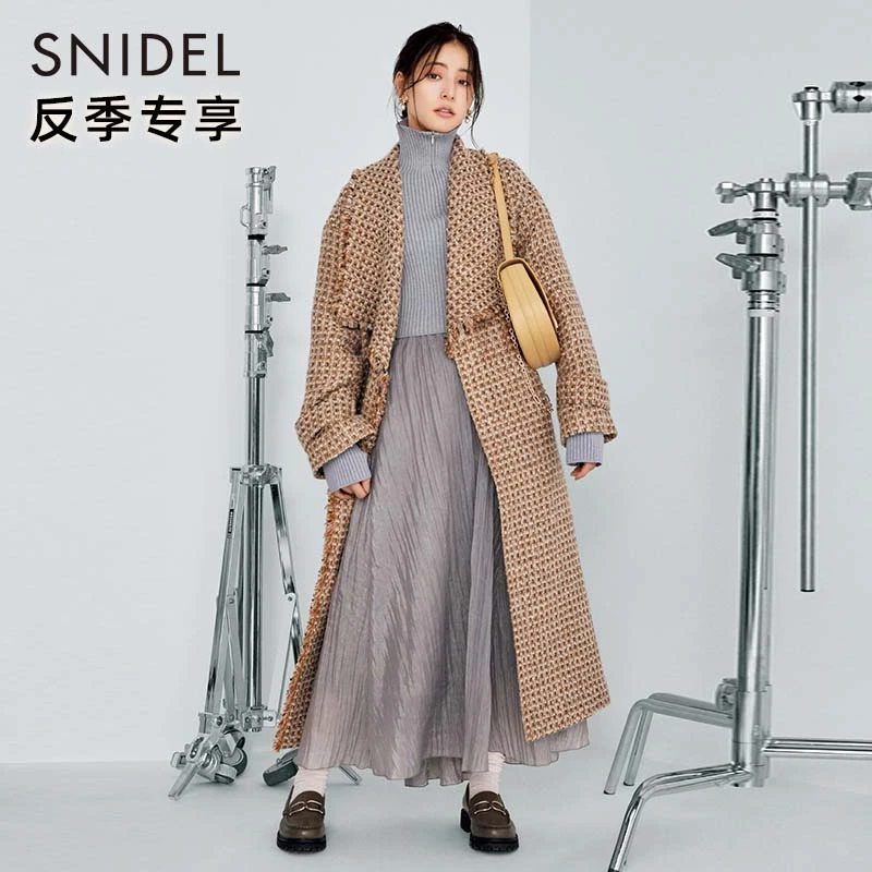 SNIDEL秋冬复古流苏绑带羊毛呢大衣外套尤莱特SWFC224260