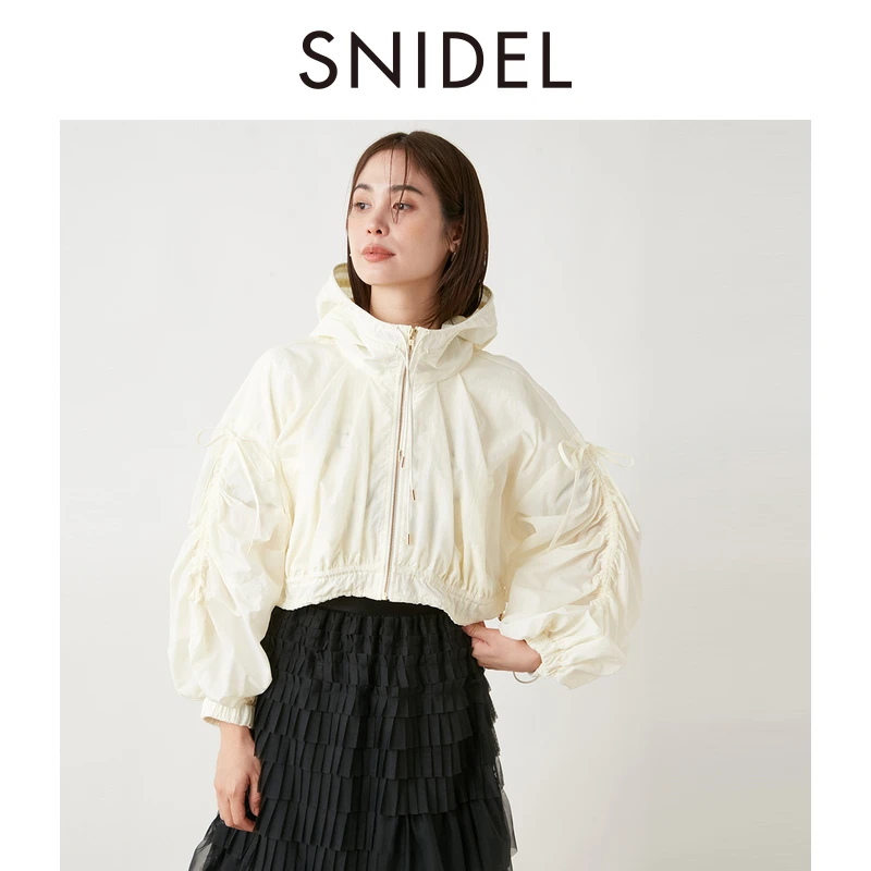 SNIDEL新品休闲百搭纯色短款拉链抽绳连帽外套SWFJ241115