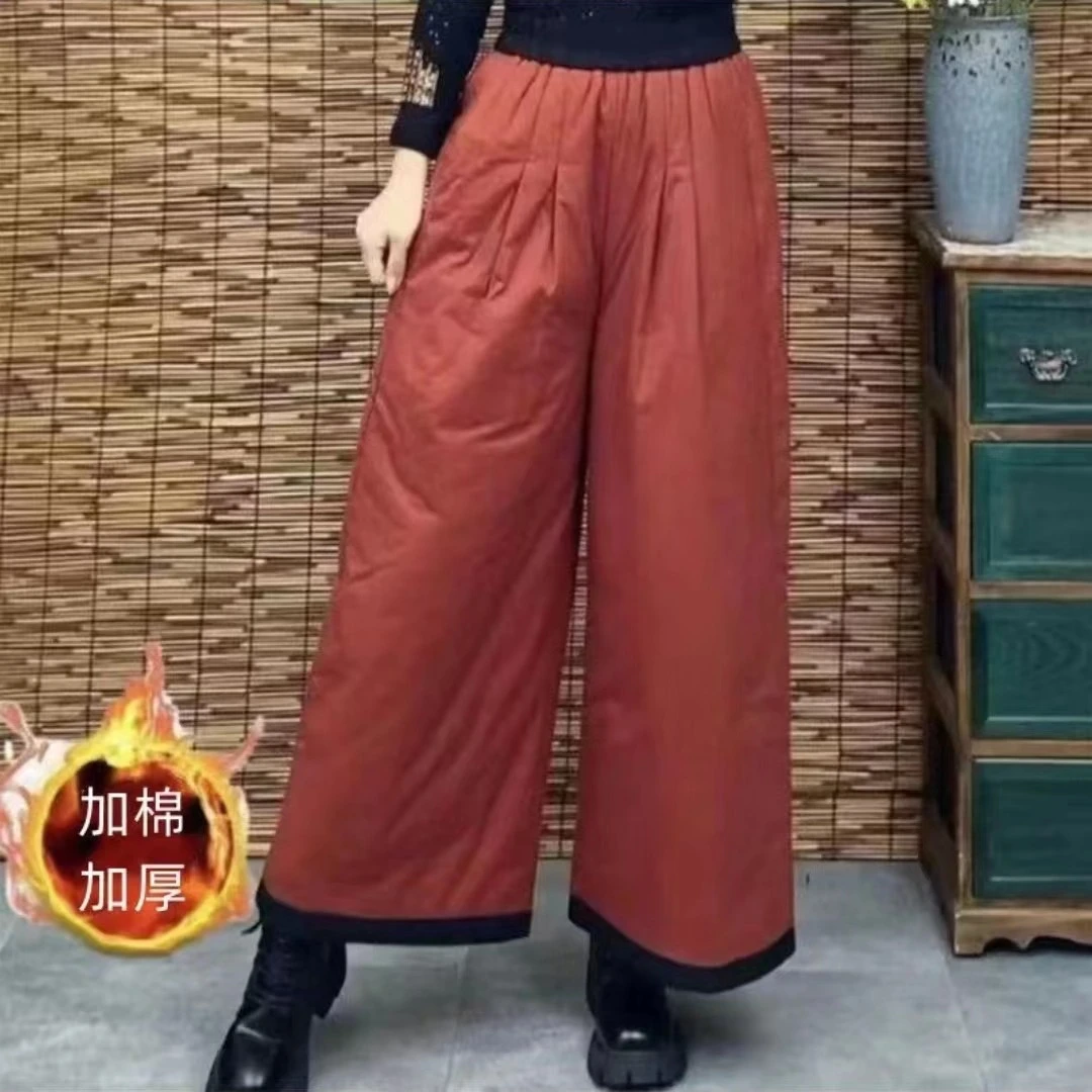 冬季新款加棉加厚棉裤时尚洋气百搭高腰显瘦阔腿裤松紧腰直筒裤子