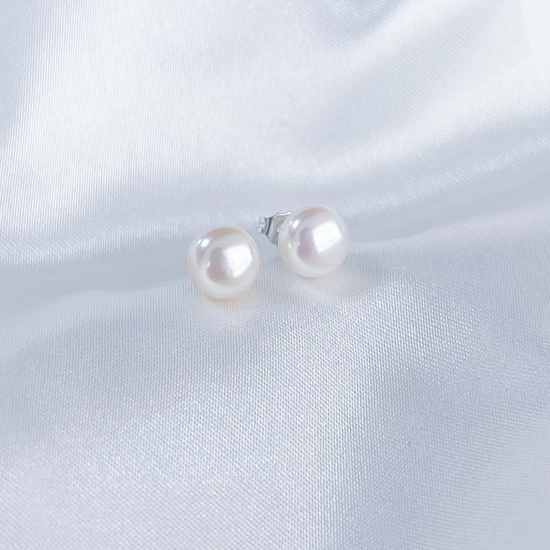 【8-9mm 通体S925银镀18K金】天然淡水珍珠耳饰SJ172