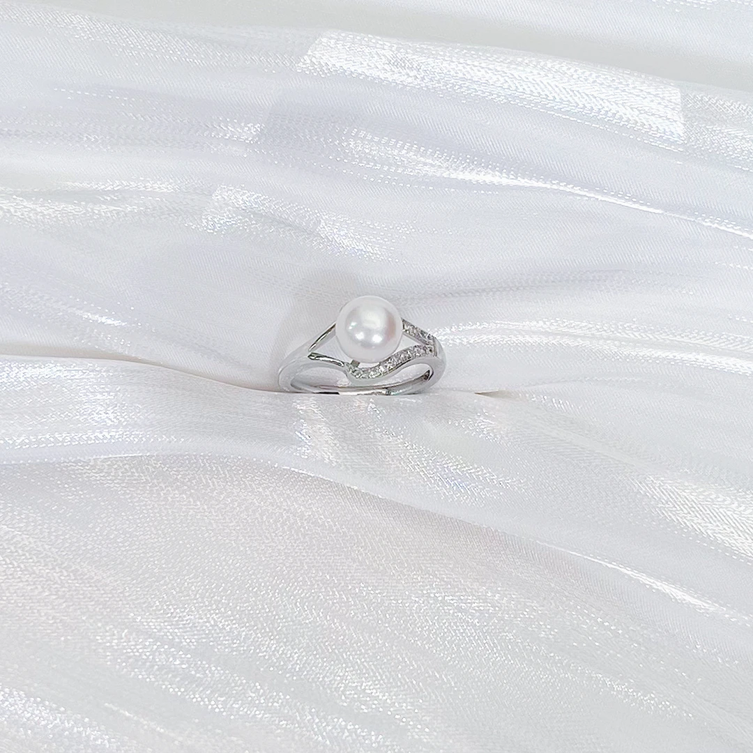【5A级 通体S925银镀18K金】8-9mm淡水珍珠开口戒指玲珑之心L025