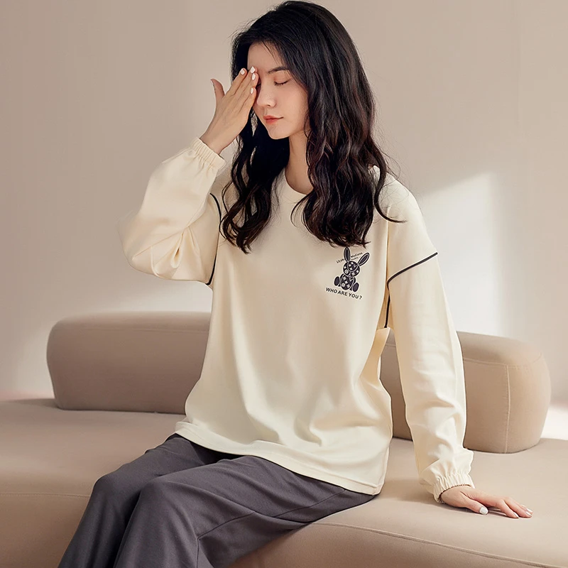 MiiOW/猫人2024年春秋季新款全棉长袖休闲家居服套装女士外穿8260