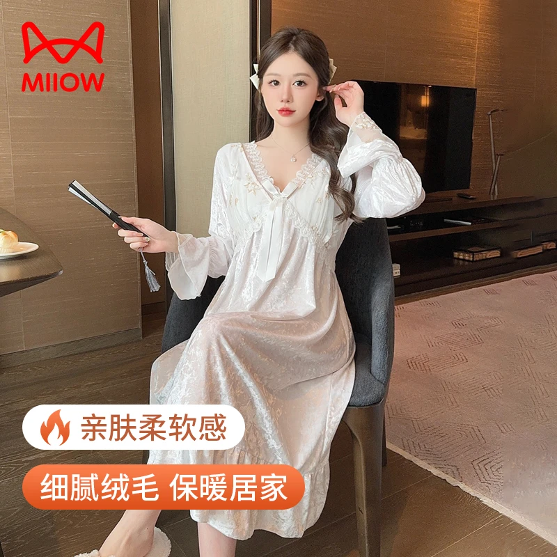 猫人秋冬女款金丝绒睡裙新款2025爆款甜美时尚连衣裙出门款家居服