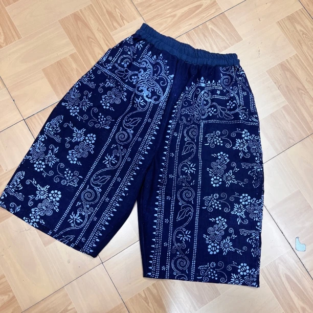 二囍古朴240808民族风青花瓷八分裤