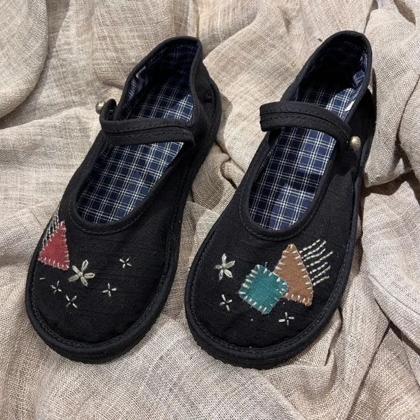 二囍古朴221113小鱼刺绣贴布单鞋布鞋