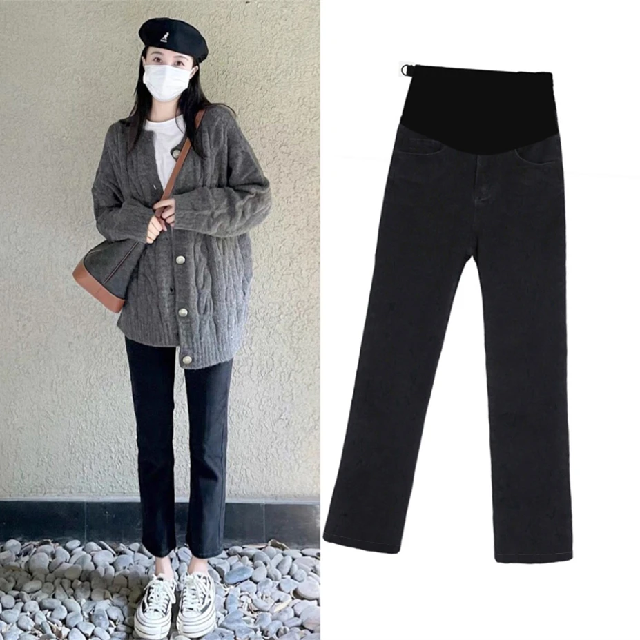 孕妇裤子春秋外穿黑色直筒裤烟管裤九分牛仔裤秋冬季显瘦穿搭时尚