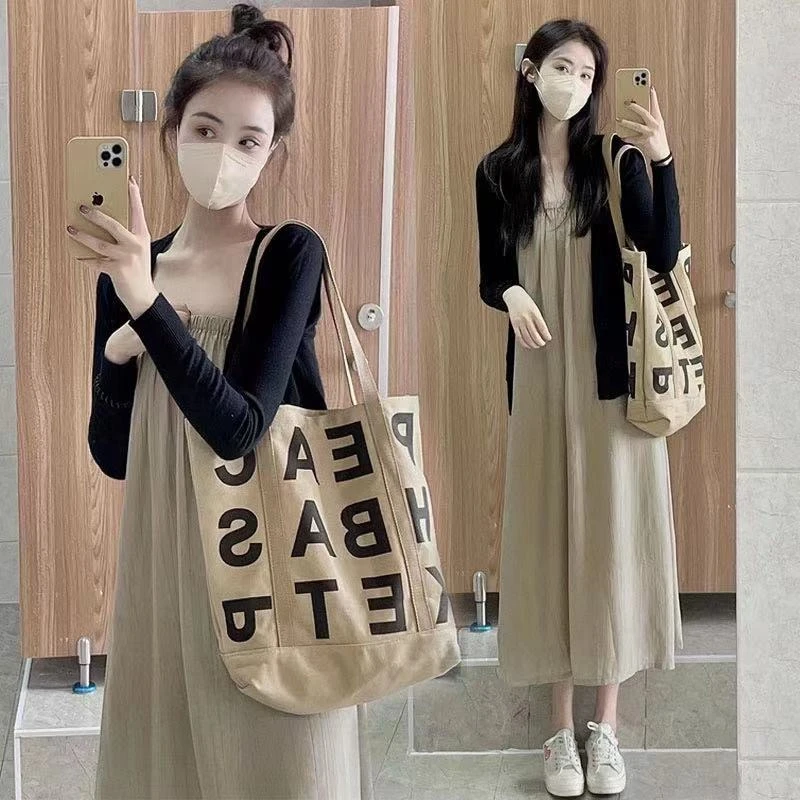 孕妇秋装套装2025新款时尚法式气质吊带连衣裙春秋两件套洋气时髦