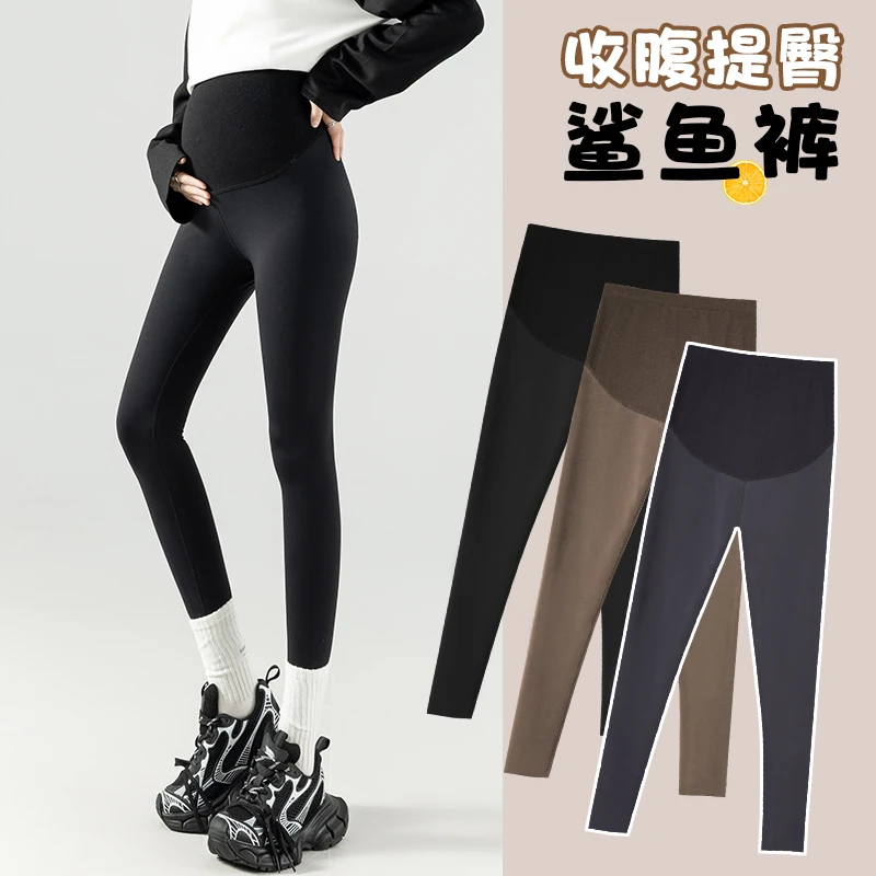 孕妇裤子外穿女提臀托腹瑜伽裤舒适秋冬季加绒鲨鱼无痕芭比打底裤