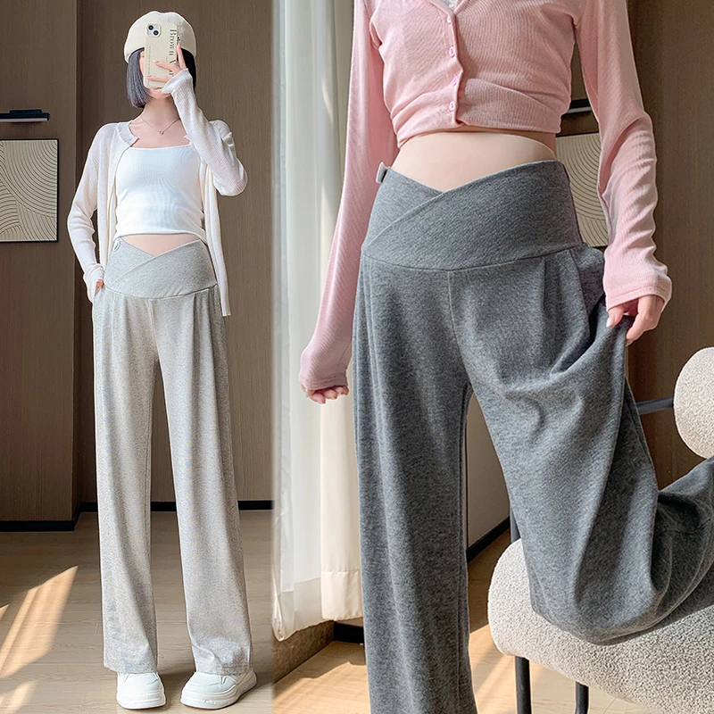 孕妇裤春秋款外穿2025新款宽松阔腿裤低腰可调节休闲裤直筒糯米裤