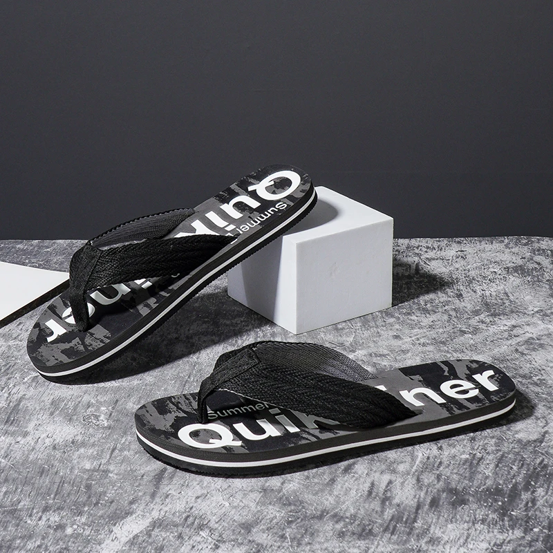 酷路直男士防滑休闲人字拖 夏季夹脚耐磨潮流简约黑色沙滩凉拖鞋