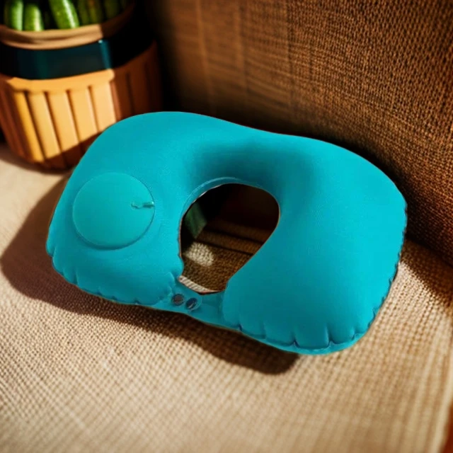 按压充气u型枕颈部靠枕坐车护颈枕吹气便携旅行枕飞机脖子U形枕头