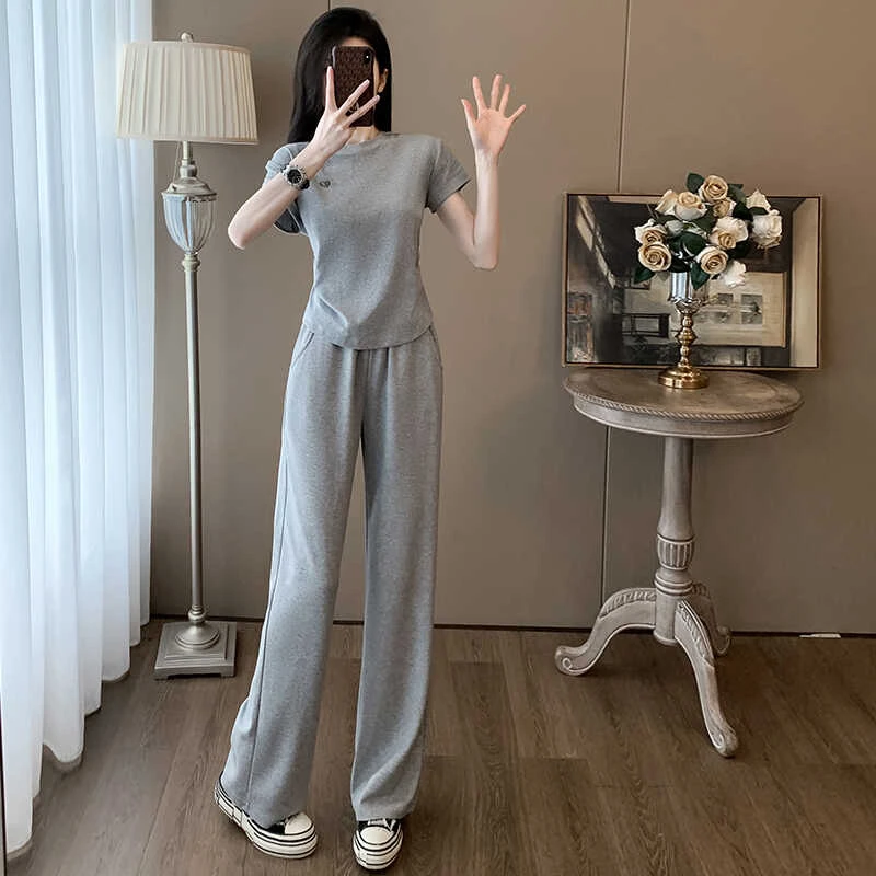 时髦休闲套装女2024年时尚韩版夏季新款显瘦薄款运动服洋气两件套