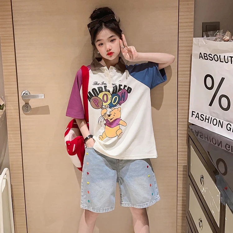 中大童女童2024新款短袖 polo衫韩版宽松夏季休闲百搭洋气翻领