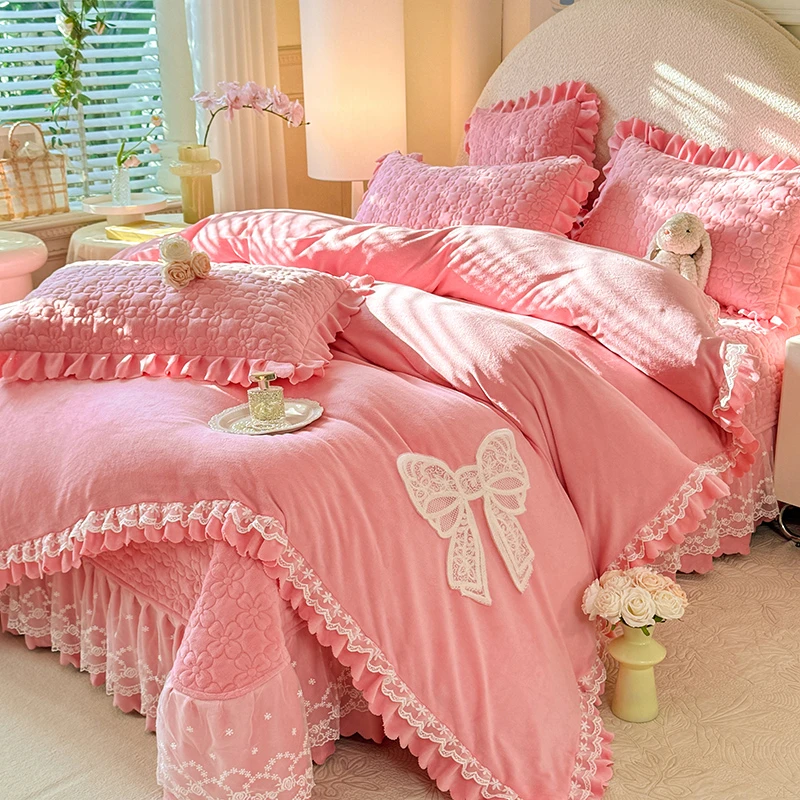 新款加厚牛奶绒床盖网红四件套保暖冬季加绒床单床盖床上用品被套